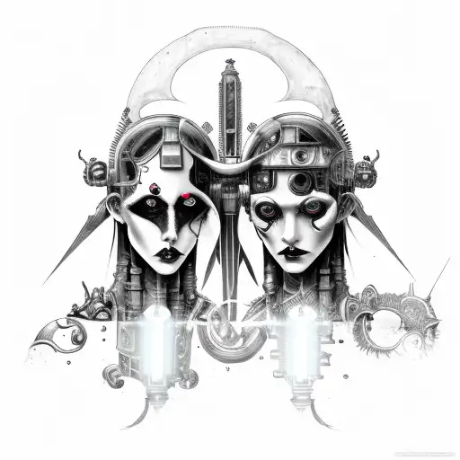 goth cyborg gemini sisters conjoined tattoo design idea