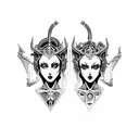 gothic gemini cyborg twin sisters wide collier neckpiece tattoo waivy hair tattoo design idea
