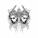 gothic gemini cyborg twin sisters wide collier neckpiece tattoo waivy hair tattoo design idea