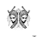 gothic gemini cyborg twin sisters wide collier neckpiece tattoo waivy hair tattoo design idea