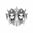 gothic gemini cyborg twin sisters wide collier neckpiece tattoo waivy hair tattoo design idea