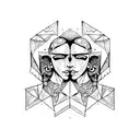 Cyborg Gemini Sisters Faces Conjoined Holding Hands tattoo design idea