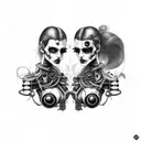 Goth Cyborg Gemini Sisters Conjoined Facing Each Other tattoo design idea