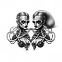 Goth Cyborg Gemini Sisters Conjoined Facing Each Other tattoo design idea