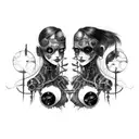 Goth Cyborg Gemini Sisters Conjoined Facing Each Other tattoo design idea