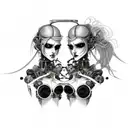 Goth Cyborg Gemini Sisters Conjoined Facing Each Other tattoo design idea