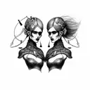 Goth Cyborg Gemini Sisters Conjoined Facing Each Other tattoo design idea