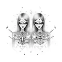 Cyborg Gemini Goth Sisters Faces Conjoined Holding Hands tattoo design idea