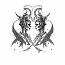 goth cyborg sci fi loving smiling gemini sisters with a winged dagger in the bottom tattoo design idea