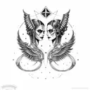 goth cyborg sci fi loving smiling gemini sisters with a winged dagger in the bottom tattoo design idea