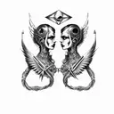 goth cyborg sci fi smiling gemini sisters with a winged dagger in the bottom tattoo design idea