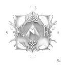 The word “Necronomicon” written in fine line old English font  circle, with the “N” being both the first and last letter tattoo design idea