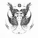 goth cyborg sci fi loving smiling gemini sisters with a winged dagger in the bottom tattoo design idea