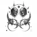 goth cyborg sci fi gemini sisters with a dagger in the bottom tattoo design idea