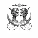 goth cyborg sci fi gemini sisters with a dagger in the bottom tattoo design idea