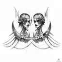 goth cyborg sci fi gemini sisters with a dagger in the bottom tattoo design idea