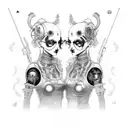 goth cyborg gemini sisters holding hands, with hair connecting together tattoo design idea
