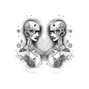 Goth Cyborg Gemini Sisters Conjoined Looking at Each Other tattoo design idea