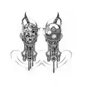Goth Cyborg Gemini Sisters Conjoined Looking at Each Other tattoo design idea