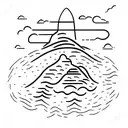 A dotwork tattoo featuring Table Mountain and the ocean, with Phillip and Jacques' names forming the clouds above tattoo design idea