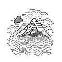 A dotwork tattoo featuring Table Mountain and the ocean, with Phillip and Jacques' names forming the clouds above tattoo design idea