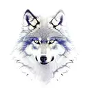 wolf in front view with half of his face being calm and the other one ungry. For background the andes with  wolves tattoo design idea