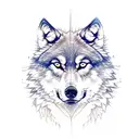 wolf in front view with half of his face being calm and the other one ungry. For background the andes with  wolves tattoo design idea