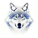 wolf in front view with half of his face being calm and the other one ungry. For background put montains tattoo design idea