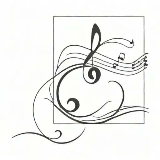 A musical note transforming into a wave crashing on the shore tattoo design idea