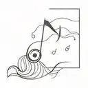 A musical note transforming into a wave crashing on the shore tattoo design idea