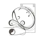 A musical note transforming into a wave crashing on the shore tattoo design idea
