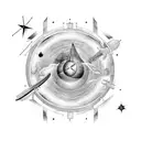 Astronomy instruments surrounded by a field of weapons tattoo design idea