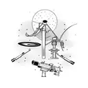 Astronomy instruments surrounded by a field of weapons tattoo design idea