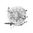 Astronomy instruments surrounded by a field of weapons tattoo design idea