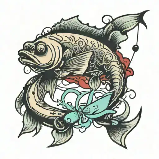fishing lure and ekg line tattoo design idea