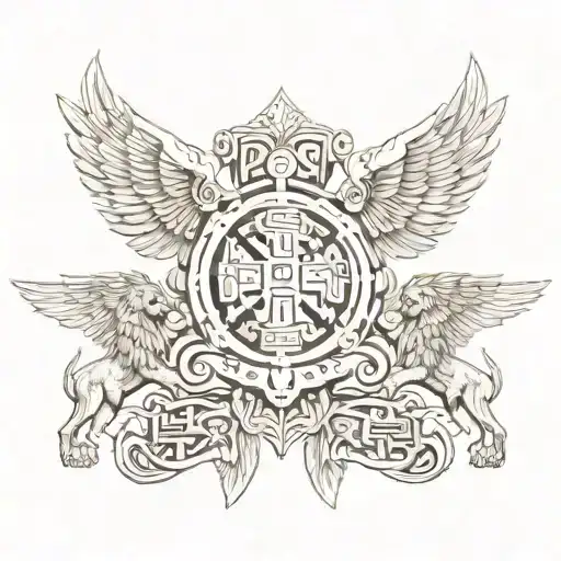 cross,wings,lions, bible,aztec  tattoo design idea