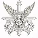 cross,wings,lions, bible,aztec  tattoo design idea