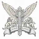 cross,wings,lions, bible,aztec  tattoo design idea