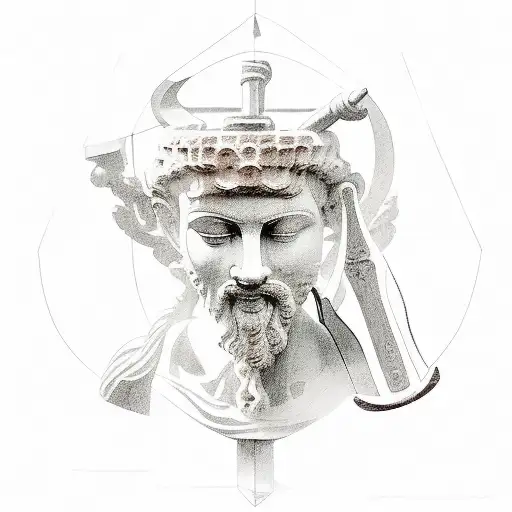A statue from antiquity that carries in its hands a hammer and a chisel with which it chisels on itself. Also on the sho tattoo design idea
