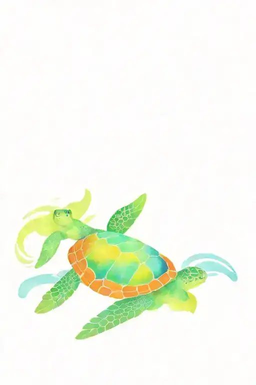 sea turtles swimming in the ocean scene tattoo design idea
