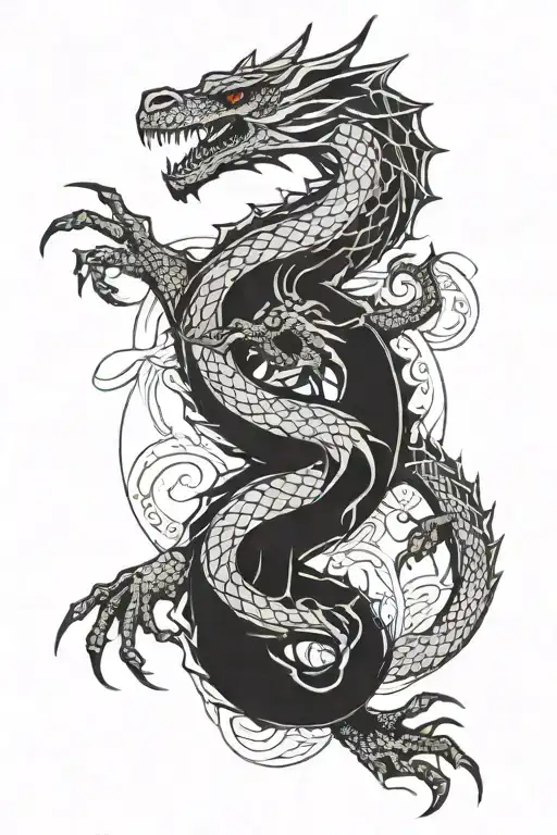 Smaug dragon intertwined with a banner wrapping tattoo design idea