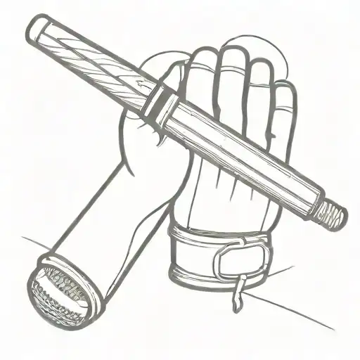 Create a scene where an MMA glove transitions into a cricket bat, which then morphs into a tennis racket.  tattoo design idea