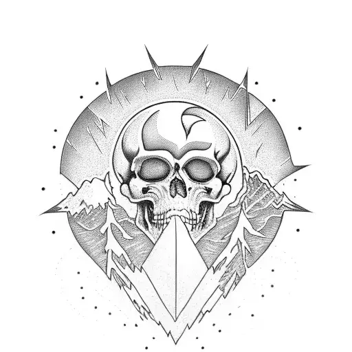 grateful dead stealie with mountains instead of lightning bolt tattoo design idea