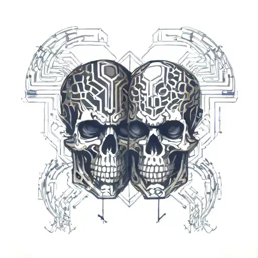 skulls facing each other tattoo design idea