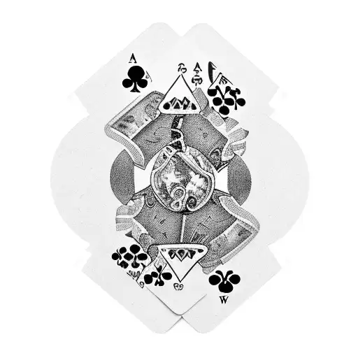 A card game themed sleeve tattoo featuring money, bets, and luck symbols tattoo design idea