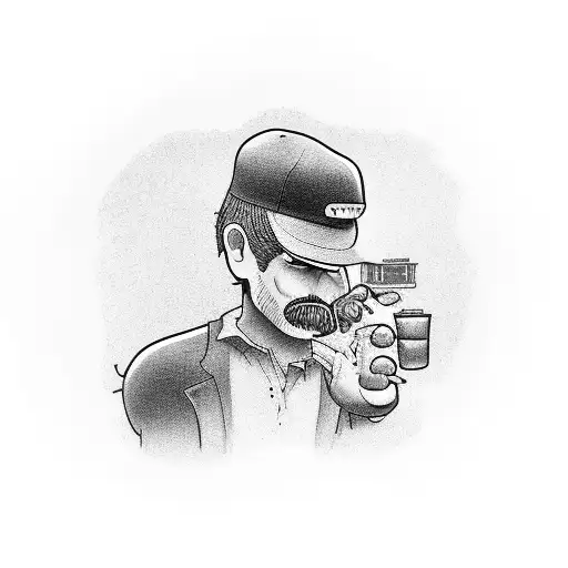 A tattoo of a truck driver making a bet with a mysterious figure tattoo design idea