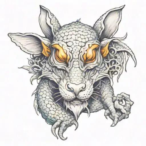animal with the head of a dragon and the body of a rabbit tattoo design idea