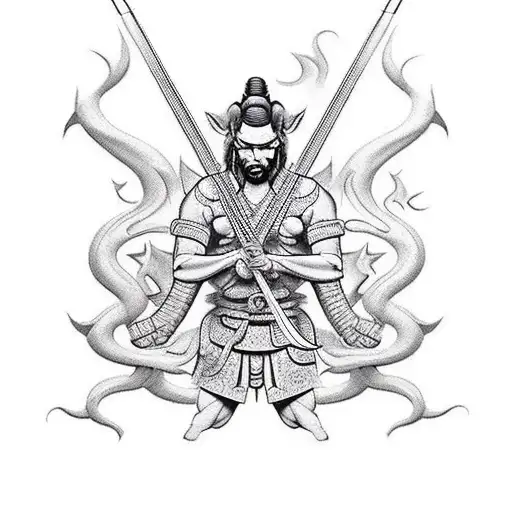 3d centaur archer coming out of fire flames  tattoo design idea