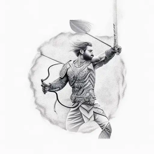 3d centaur archer coming out of fire flames  tattoo design idea