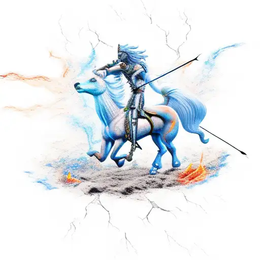 3d centaur archer coming out of fire flames  tattoo design idea
